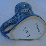 Vase with handle in turquoise blue glazed ceramic signed Loic Carnac