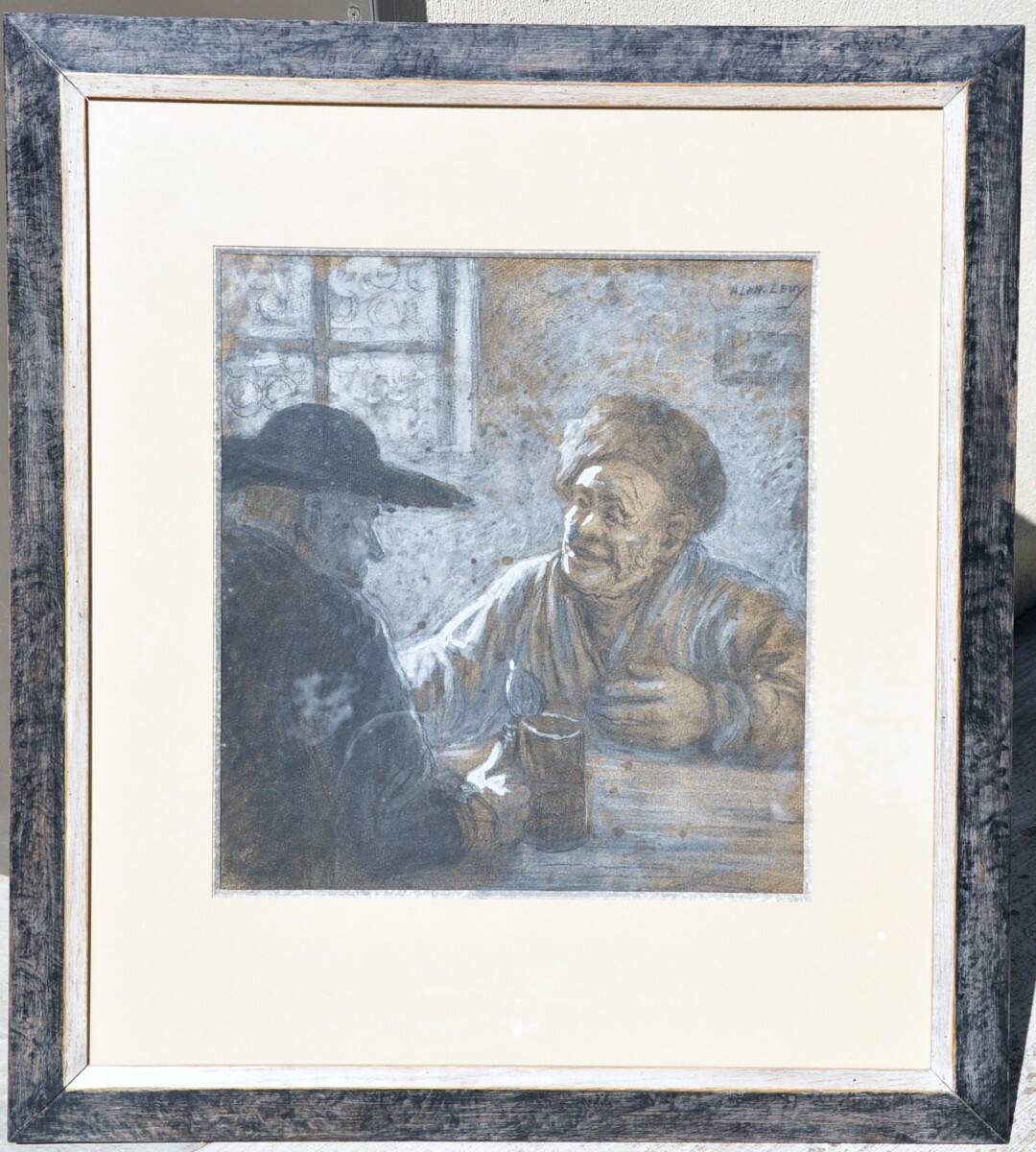 Alphonse Lévy known as Alan Levy original pastel tavern scene