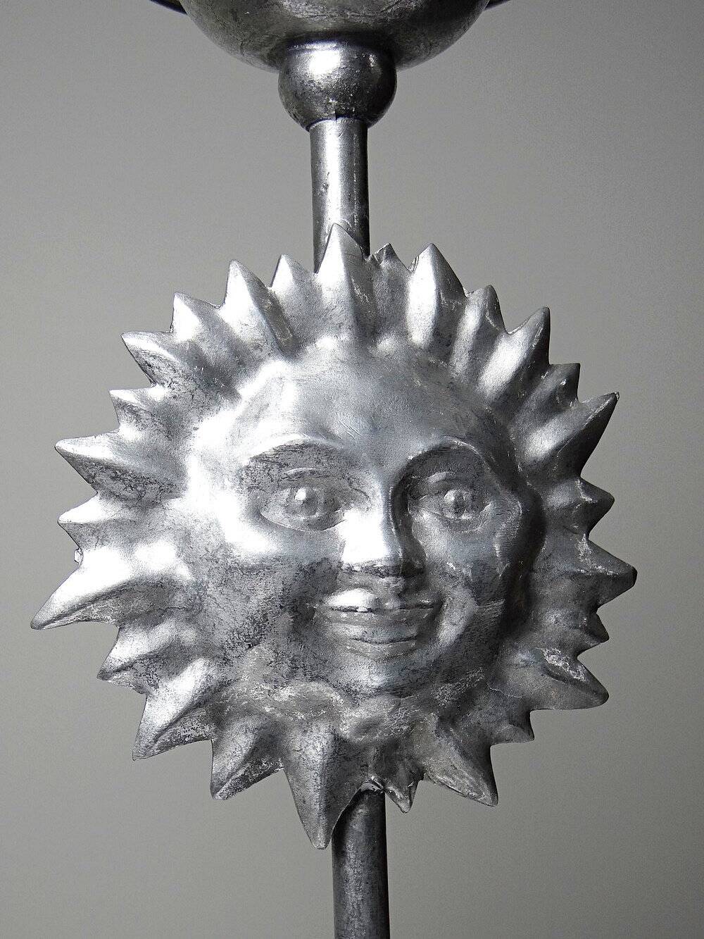 Pair of handcrafted candle holders Sun & Moon vintage mid-century silver-plated tin