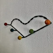 Vintage 1960 coat rack heart 5 ball hooks wood - 60 cm