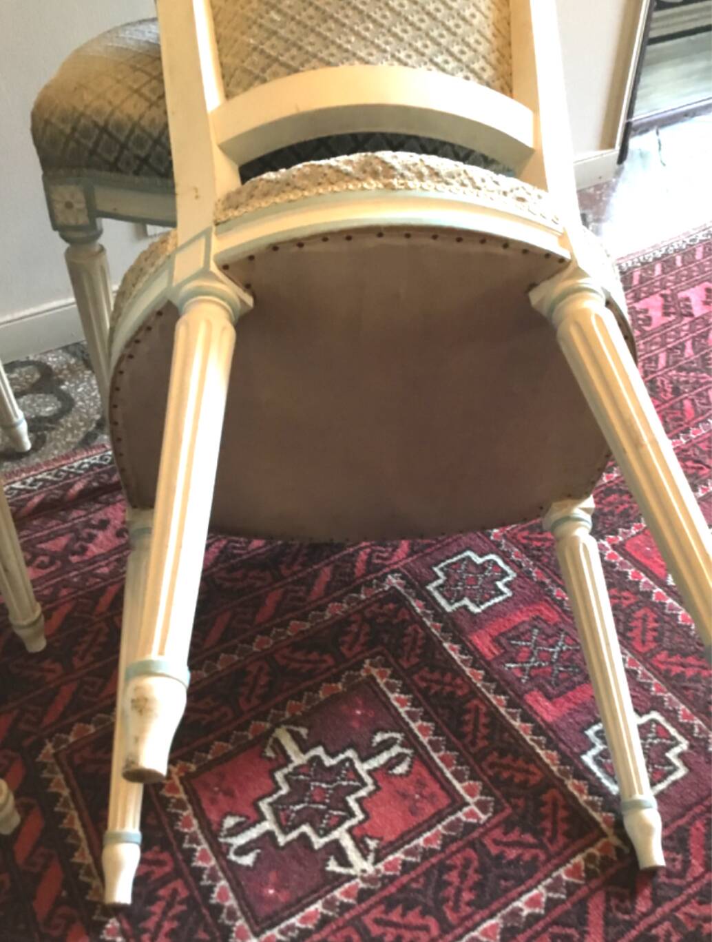 Set of 4 chairs and 2 armchairs louis xvi style in cream patinated wood