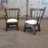 Paire de fauteuils en chêne brutaliste 1970