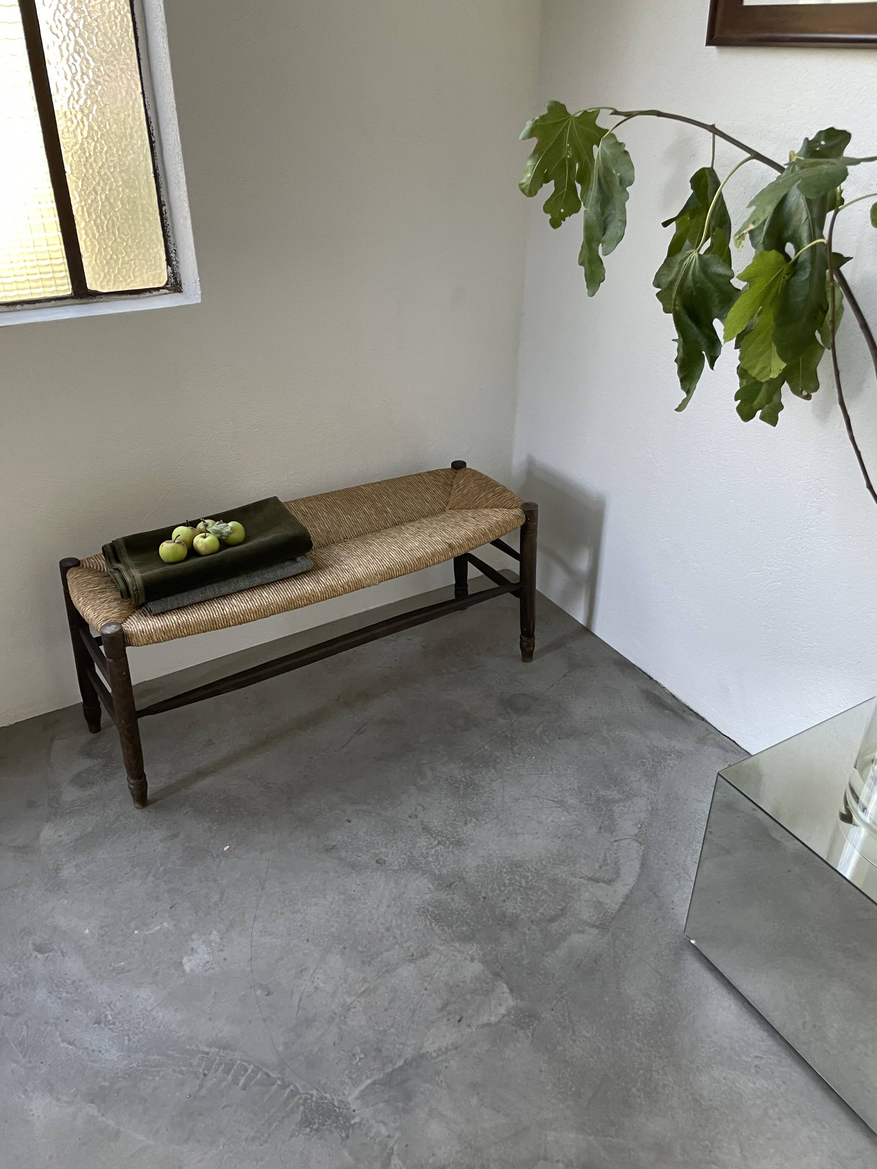 Oak and straw farm bench