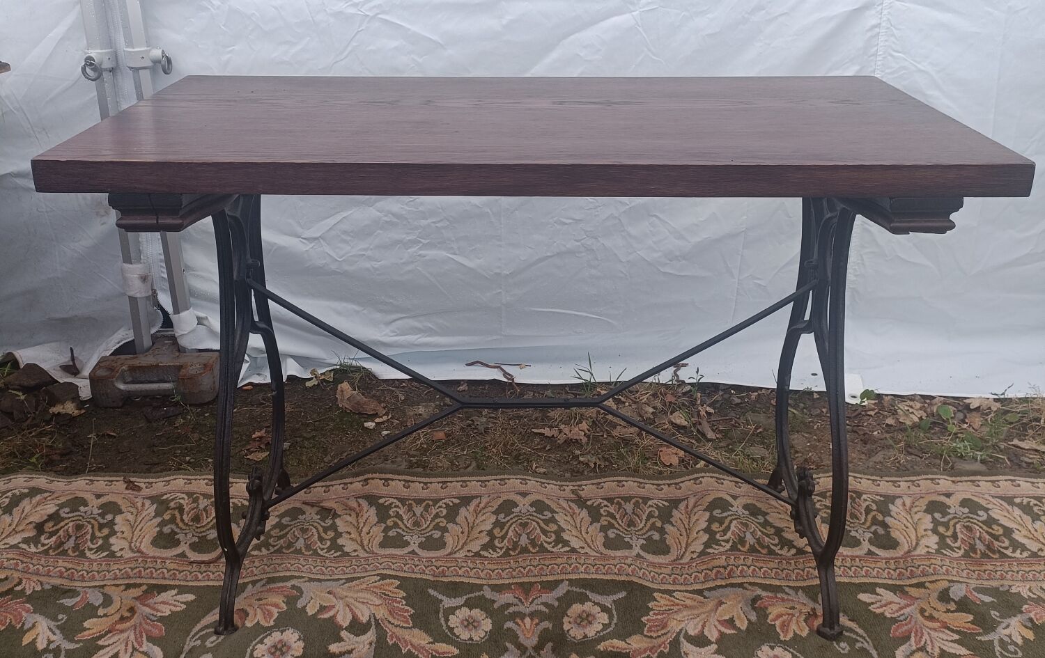 Bistro table wood and wrought iron tray
