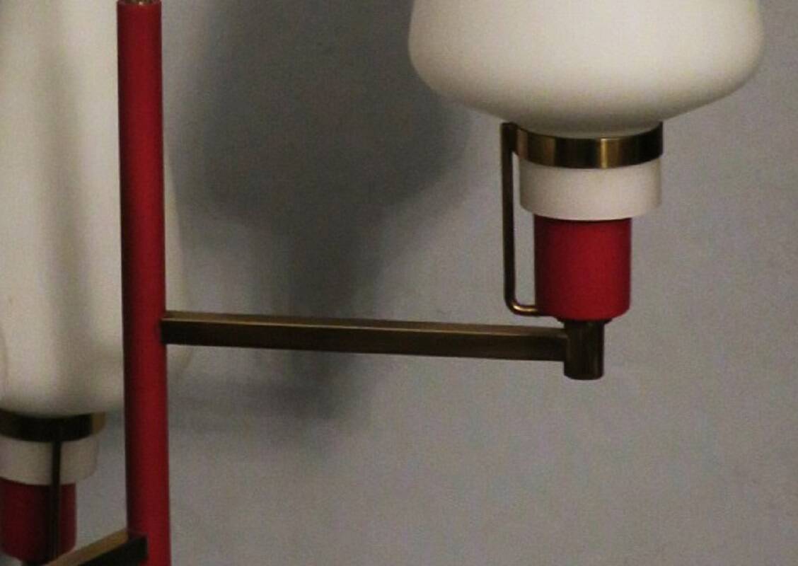 Italian brass and glass small chandelier, Stilnovo period 1950