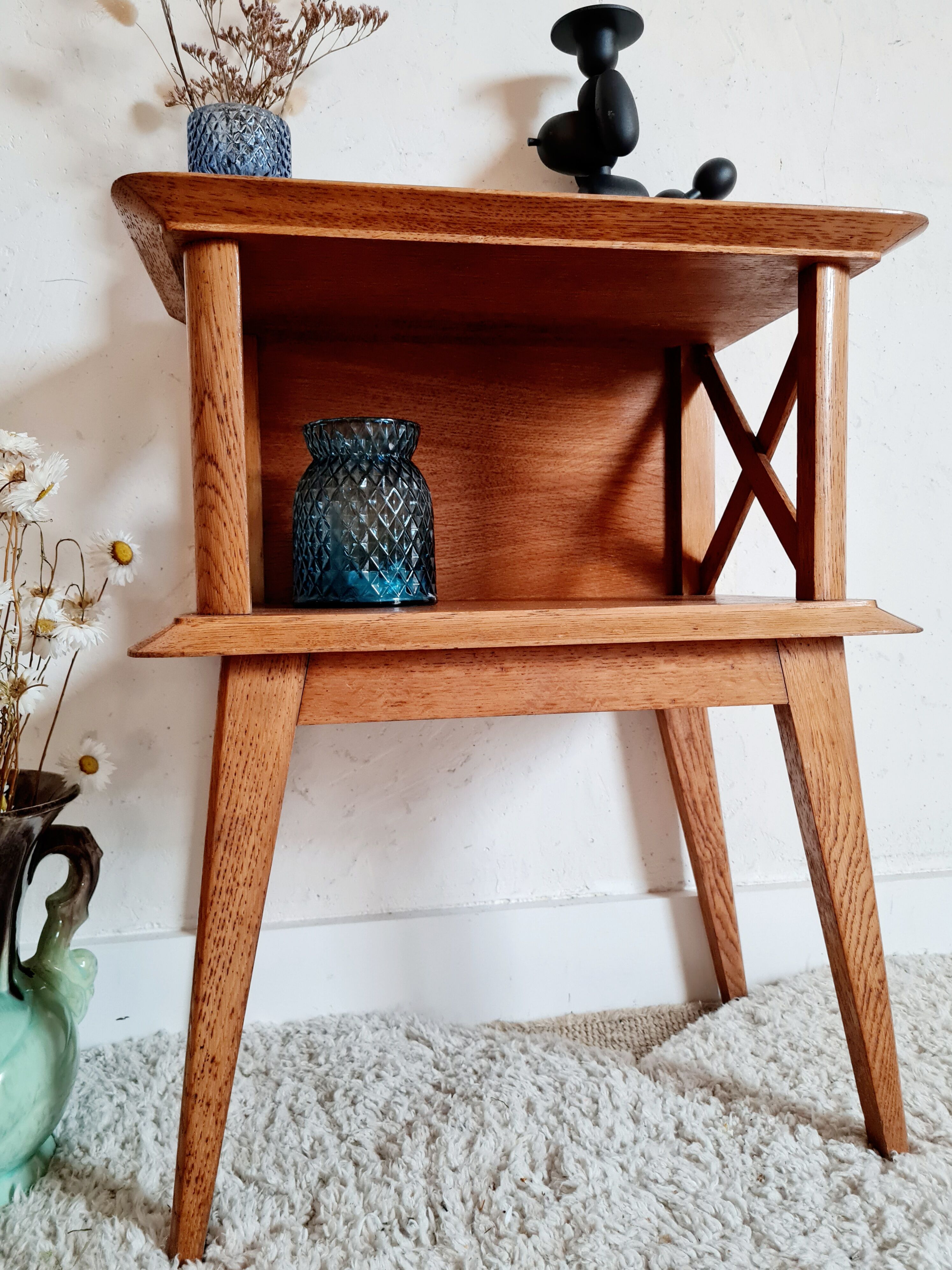 Oak bedside feet compass 50s