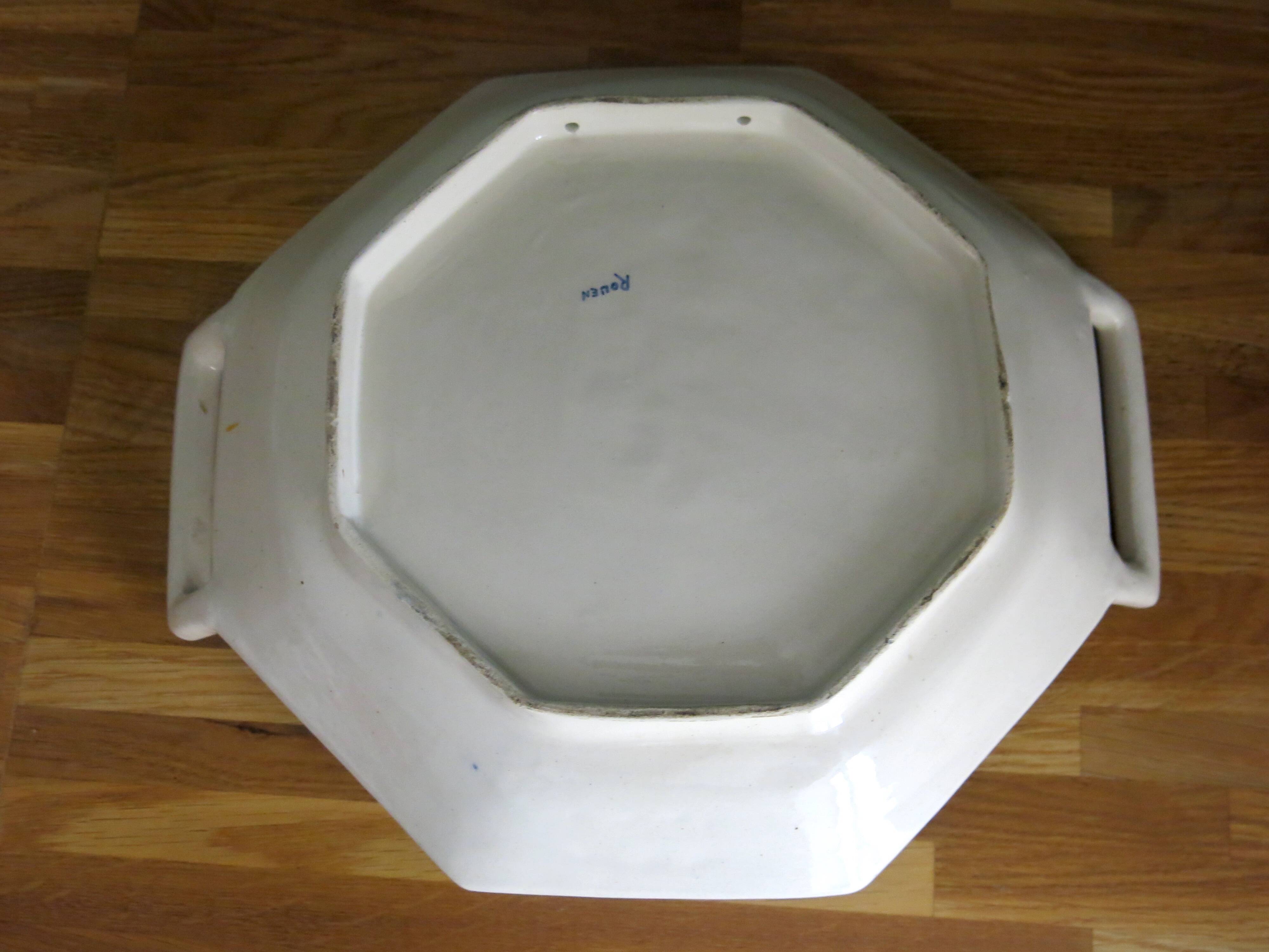 Rouen earthenware serving dish with handles in very good condition