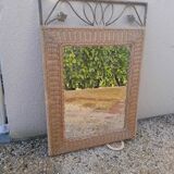 Miroir en rotin et fer forgé vintage