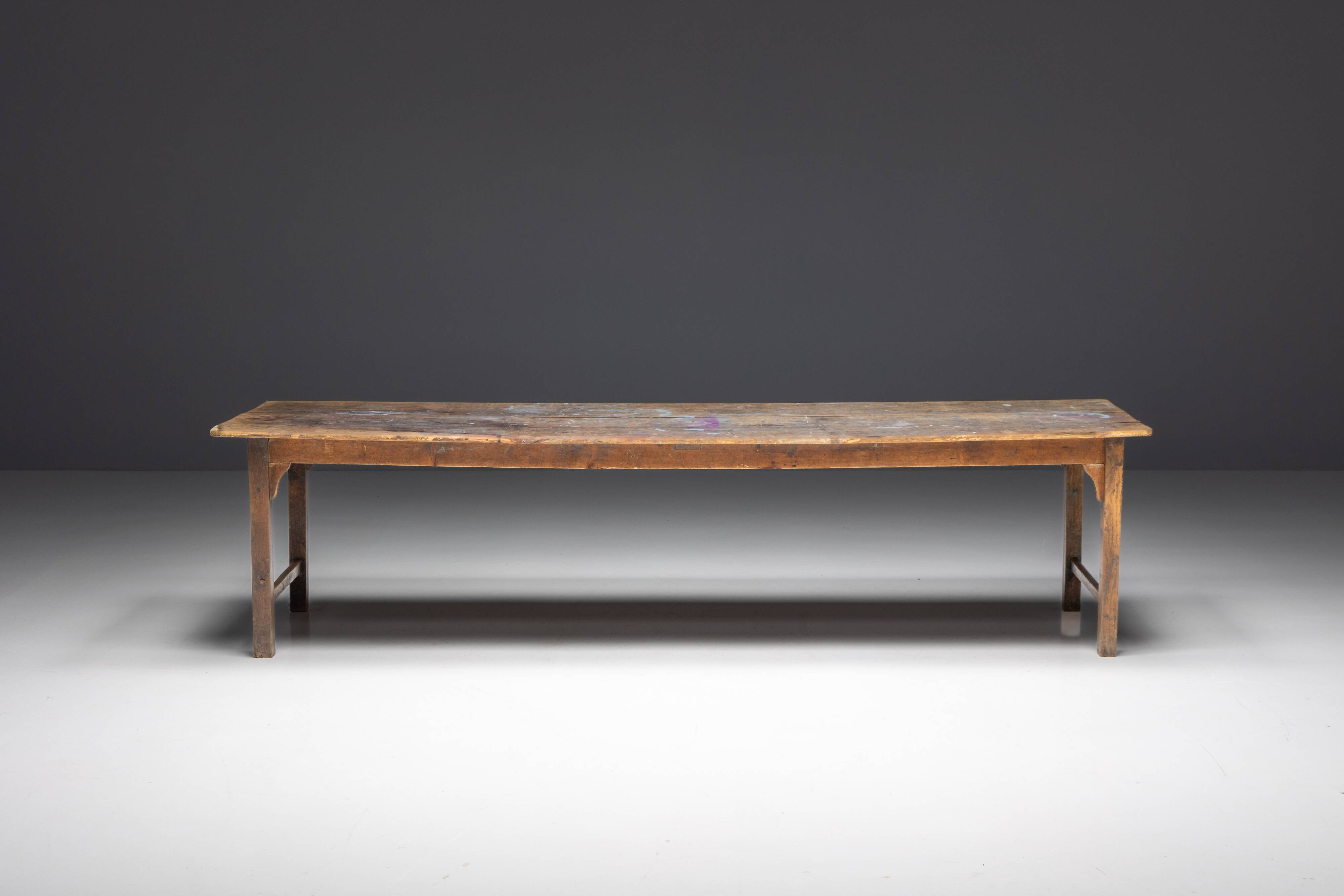 Rustic Primitive Farmhouse Dining Table, France, 19th Century
