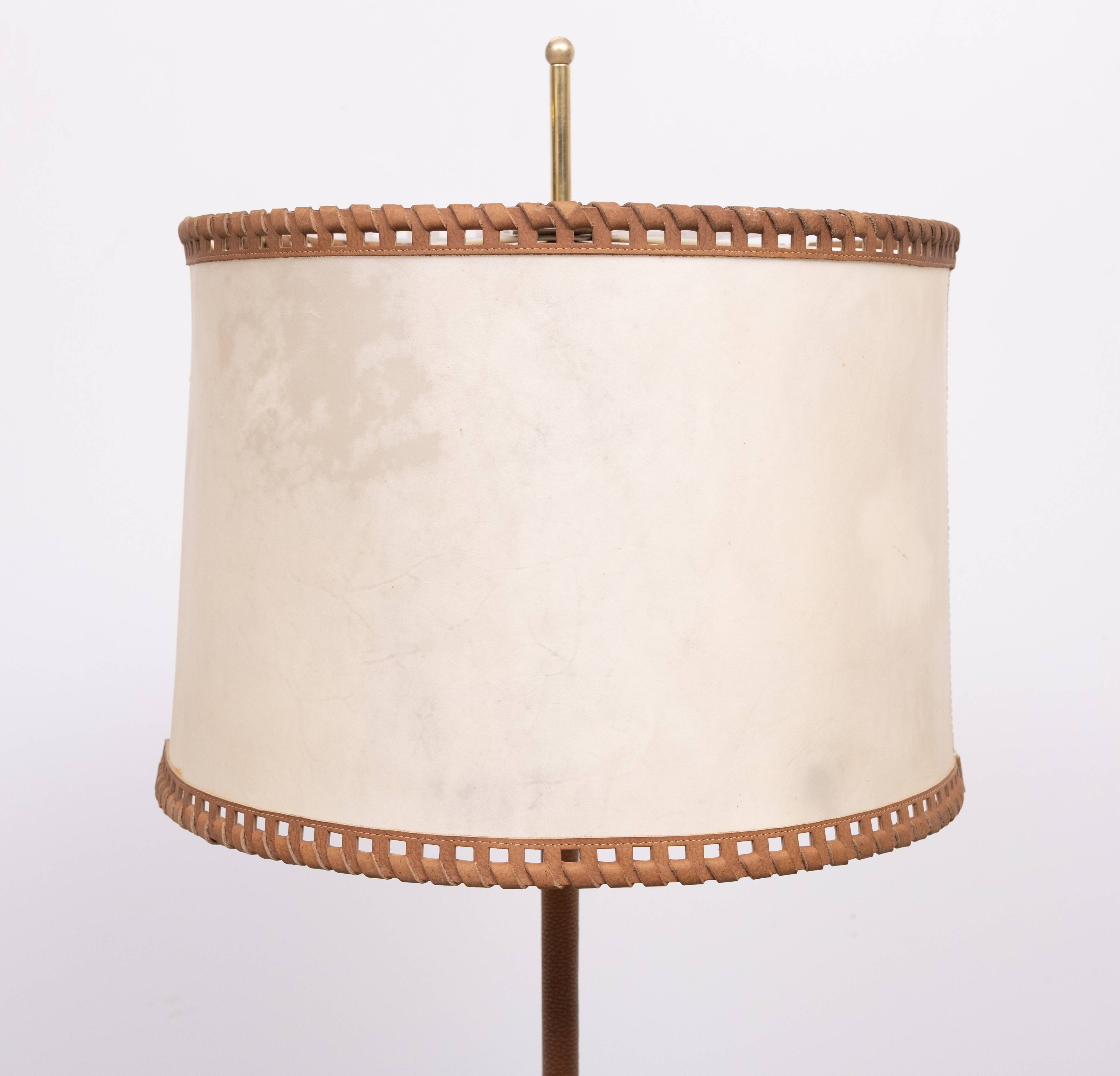 Floor lamp Charlotte Wawer parchment Shade Brass details 1950s Germany