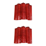 Set of Two Contemporary Red "Tronchi" Glass Wall Sconces in Ve