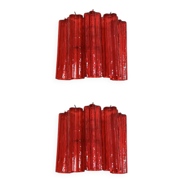 Set of Two Contemporary Red "Tronchi" Glass Wall Sconces in Ve