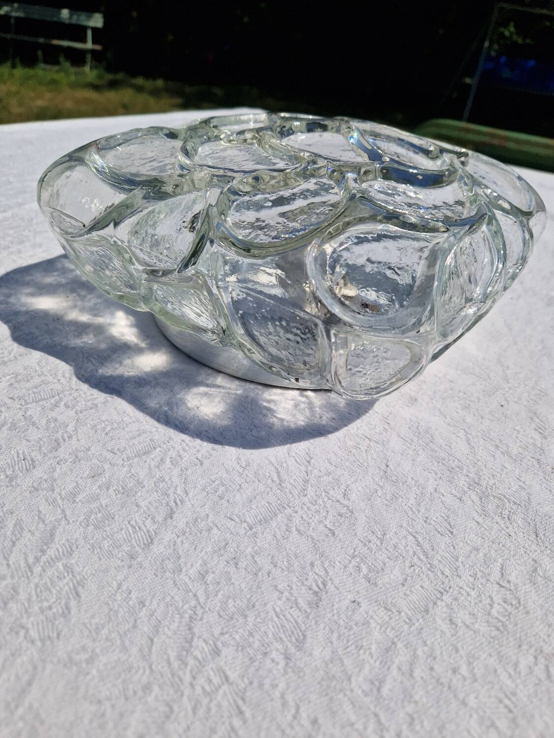 Vintage German Leaf Pattern Glass Sconce or Recessed Light