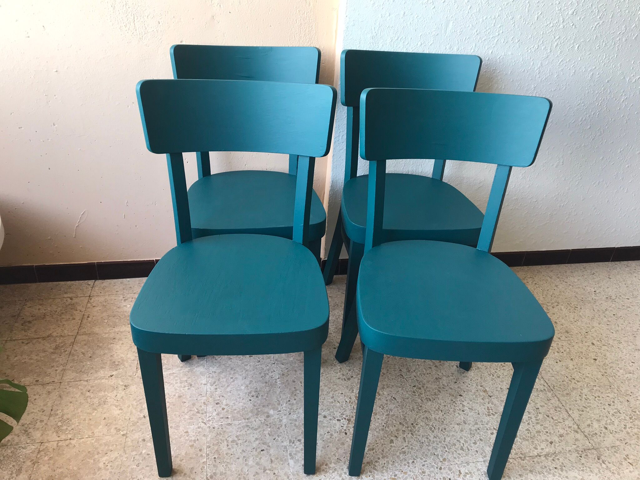 Series of 4 chairs bistrot bleu canard