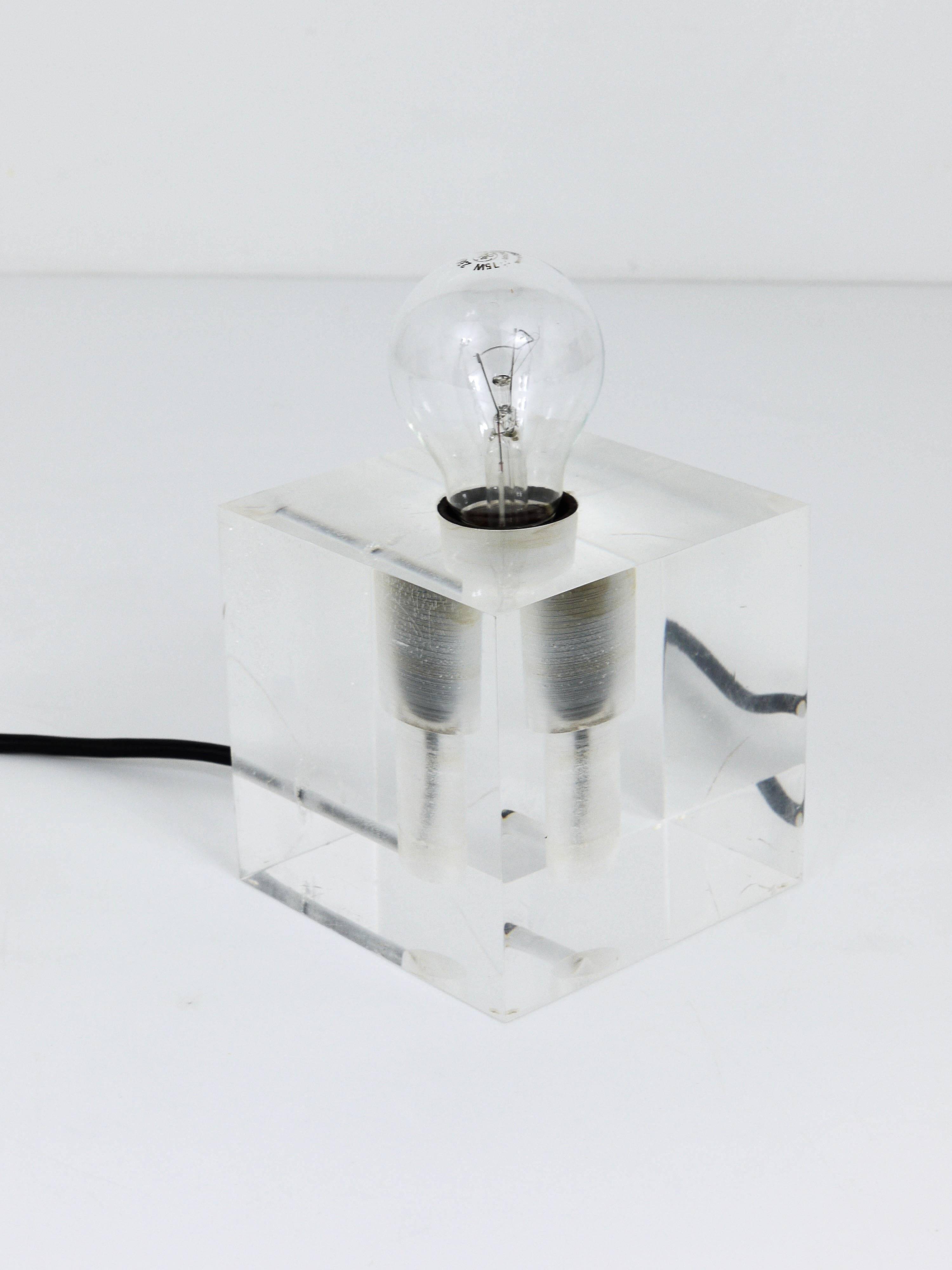 Cubic table or postmodern accent lamp in lucite, Italy, 1970s