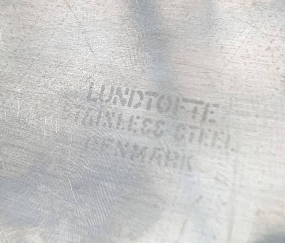 Danish stainless steel and teak plateau from the mid-century of Lundtofte, Denmark, 1960s.