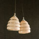 Set of 2 pink glass pendant lamps with silver threads