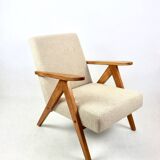 Vintage armchair B-310 VAR beige structural boucle 1970s - 2 pieces available - light wood