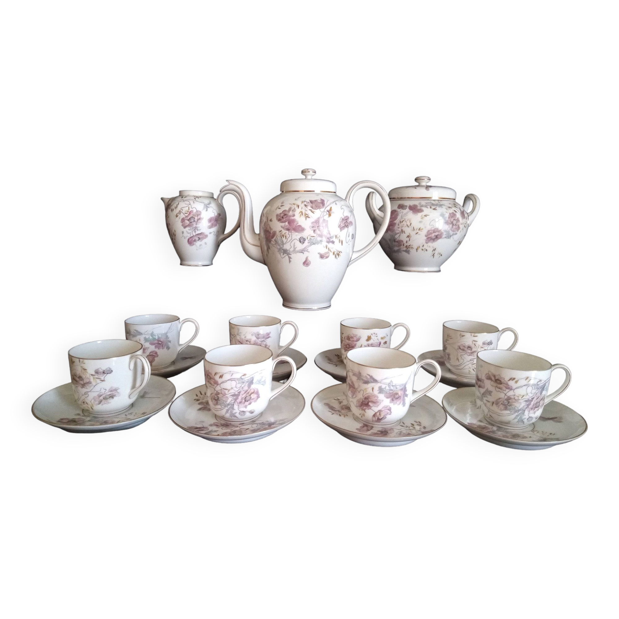 Art Nouveau coffee service for 8 people in Paris porcelain