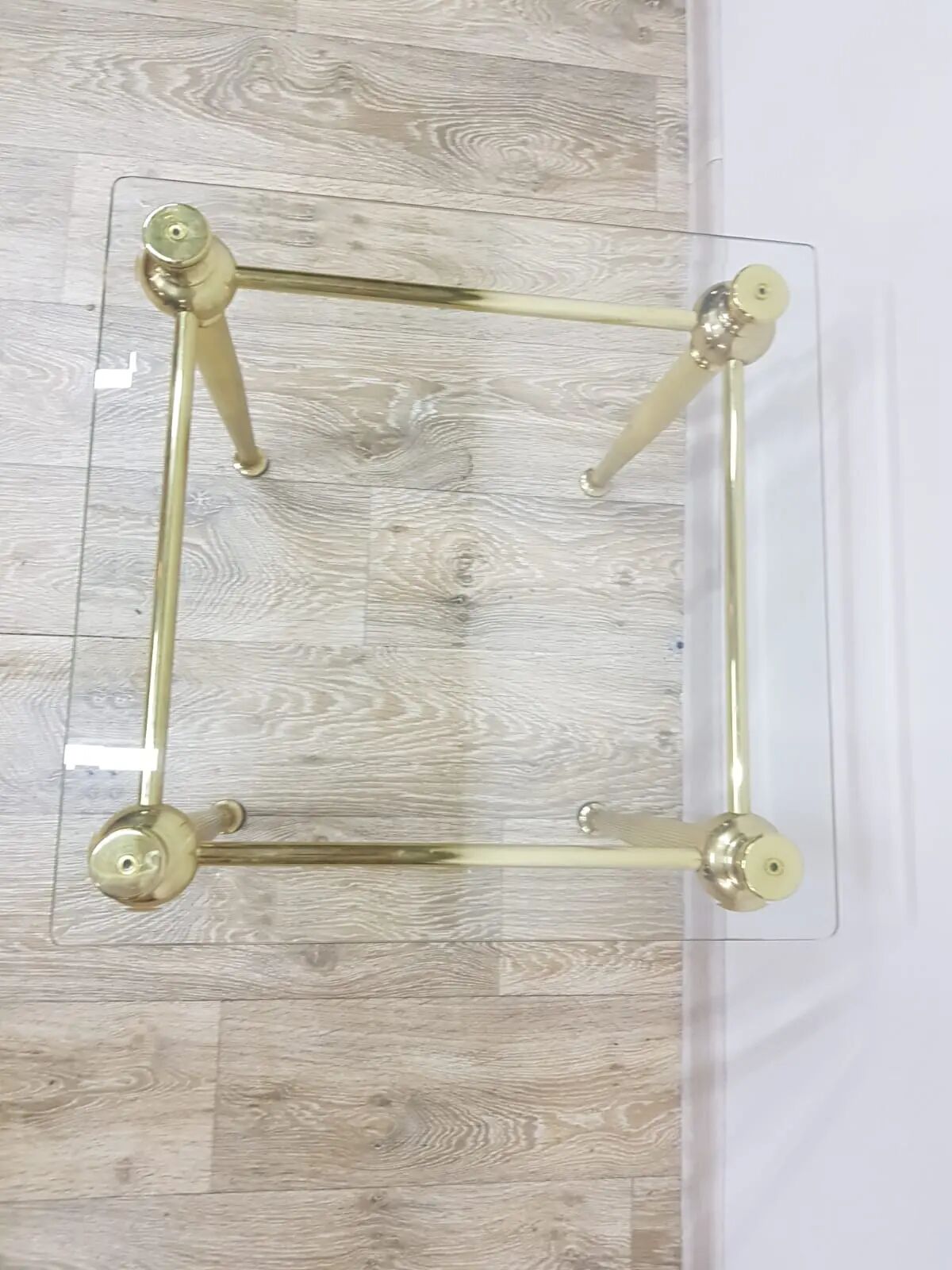 Side table, gold-tone brass, clear glass, France, 1960s.