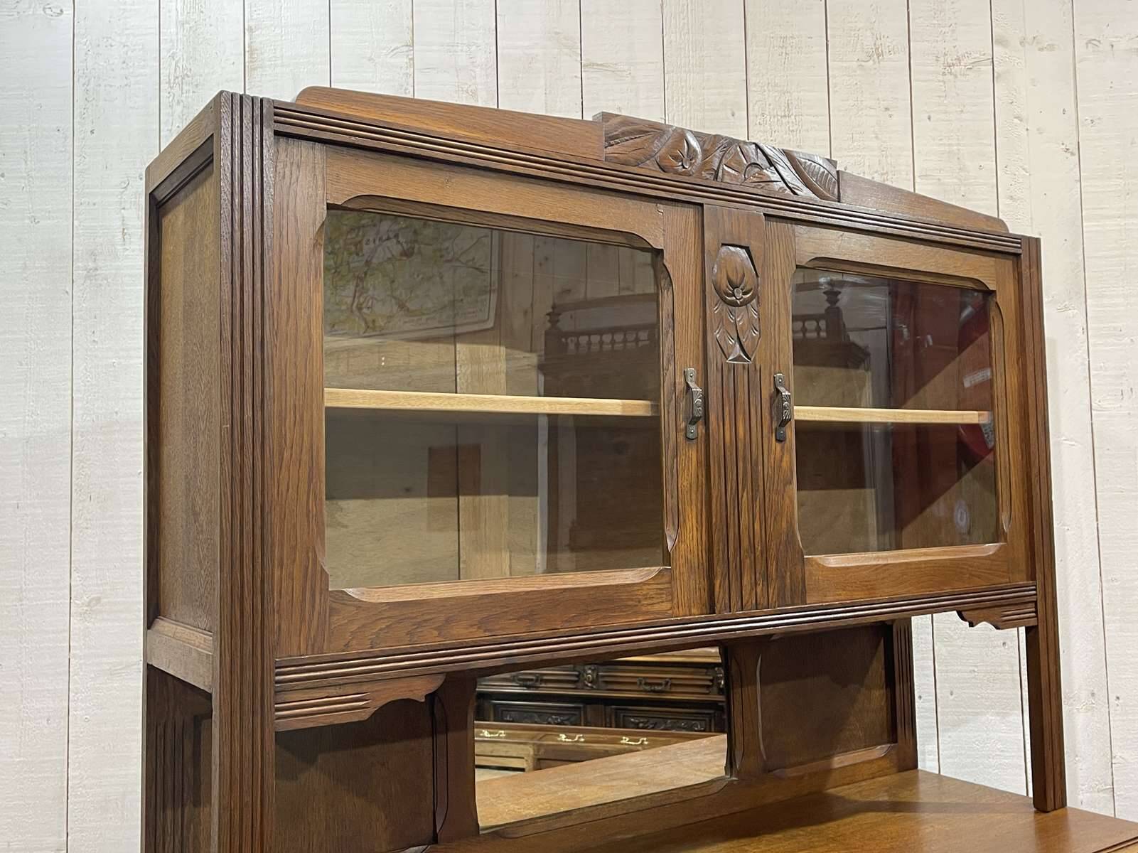 Two-piece Art Deco oak kitchen buffet from the 1930s
