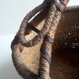 Antique leather wicker basket with handle
