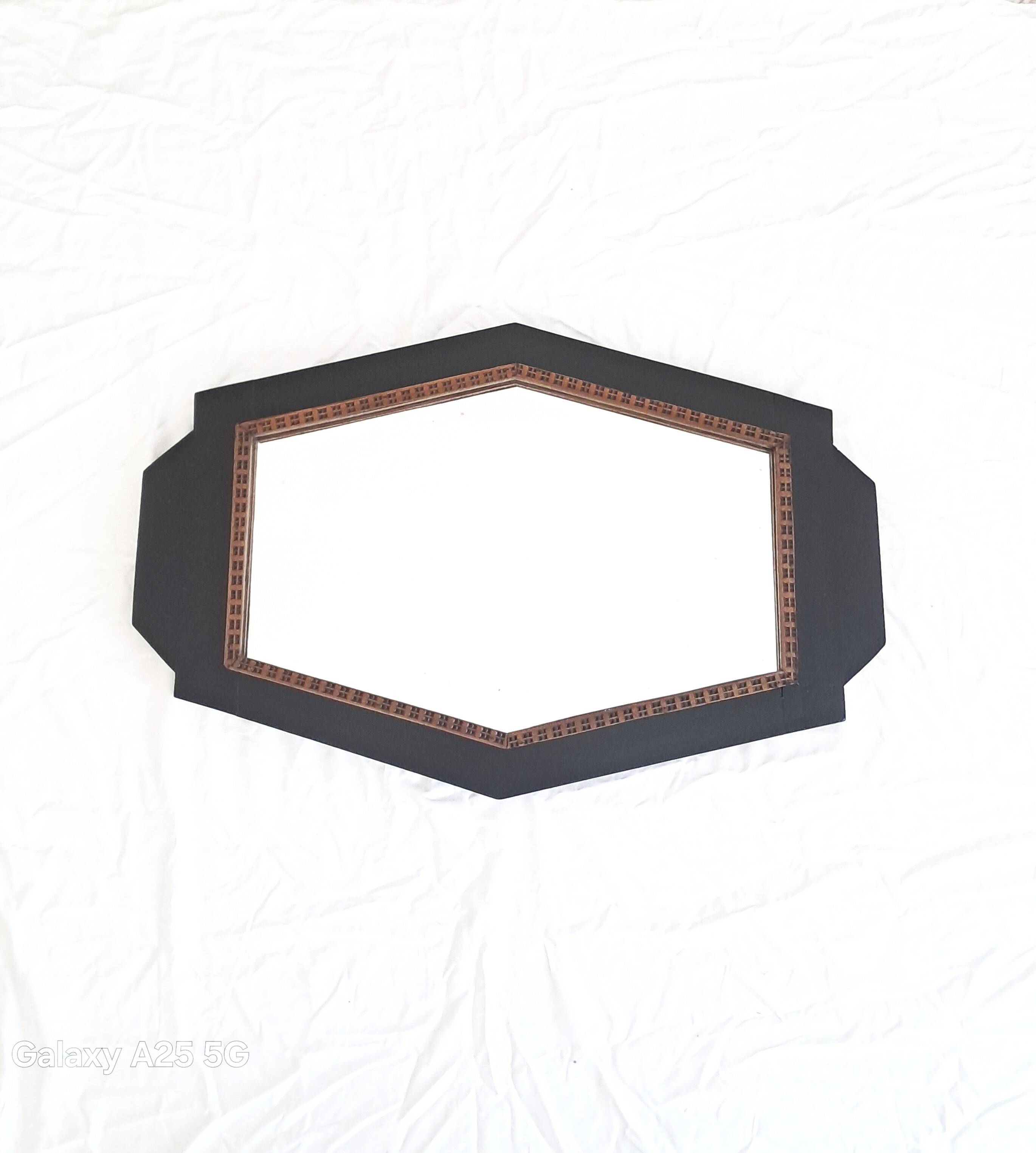 Large Art Deco Mirror with Geometric Frame