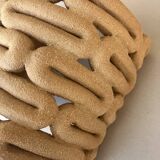 Handcrafted ceramic wall light in raw stoneware inspired by Mid Century design.