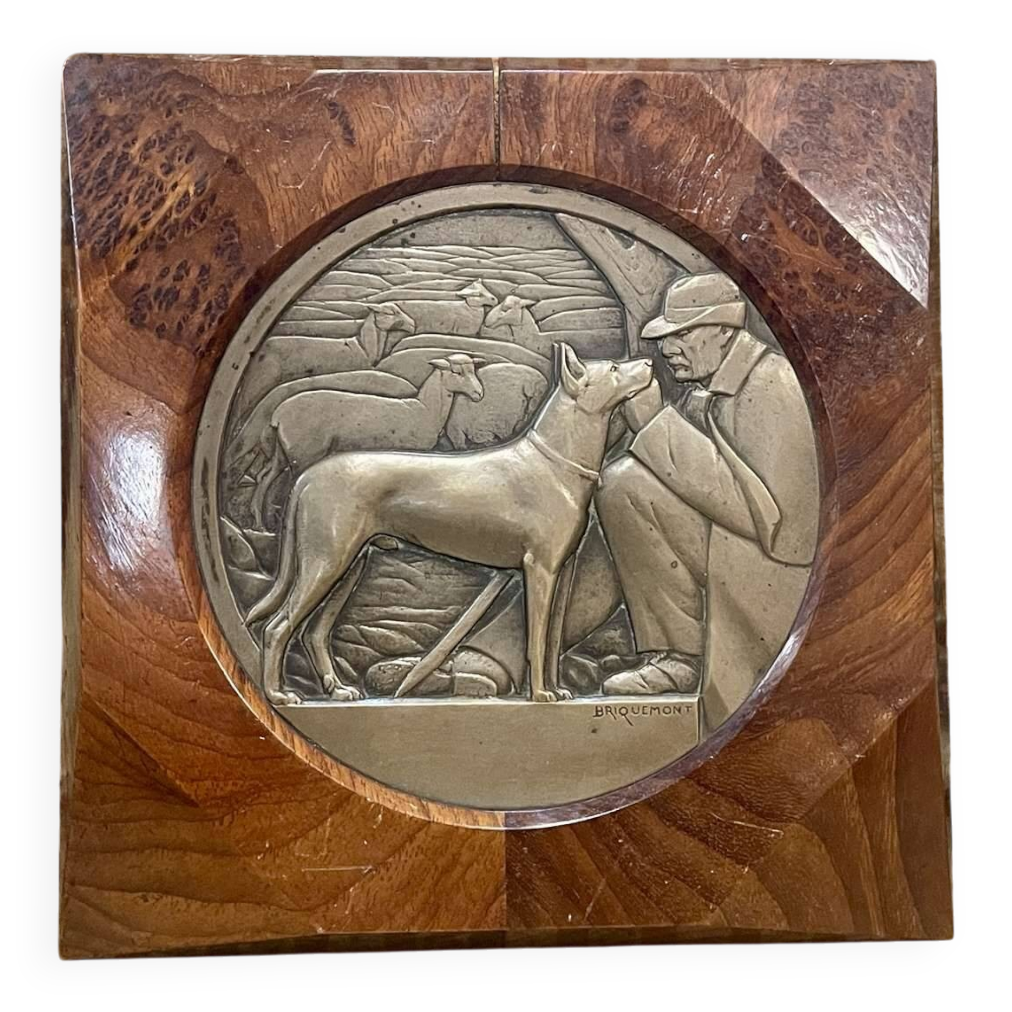 Bronze bas-relief framed in wood signed by Jean Auguste Briquemont (1879-1951)