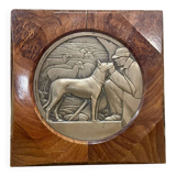 Bronze bas-relief framed in wood signed by Jean Auguste Briquemont (1879-1951)