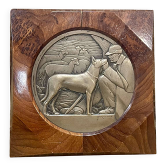 Bronze bas-relief framed in wood signed by Jean Auguste Briquemont (1879-1951)