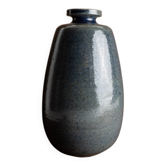 XL Vintage VEB Coswig GDR Ceramic Vase, Blue Glaze, Egg-Shaped Form, 1960s