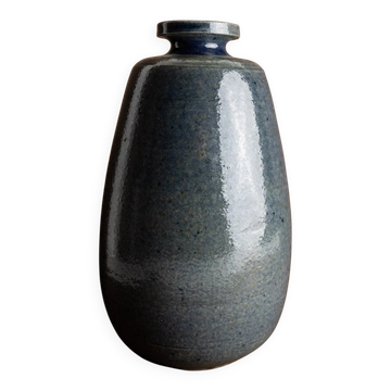 XL Vintage VEB Coswig GDR Ceramic Vase, Blue Glaze, Egg-Shaped Form, 1960s