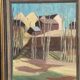 Original Swedish Oil on Panel – "Huts Behind the Trees" – Signed – Vintage & Framed – 51 × 43 cm (20.1" × 16.9")