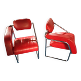 2 chaises en cuir rouge par Eileen Gray pour Alivar