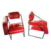 2 x Non-Conformist chair / Eileen Gray by Alivar / red leather / marked beneath the seat