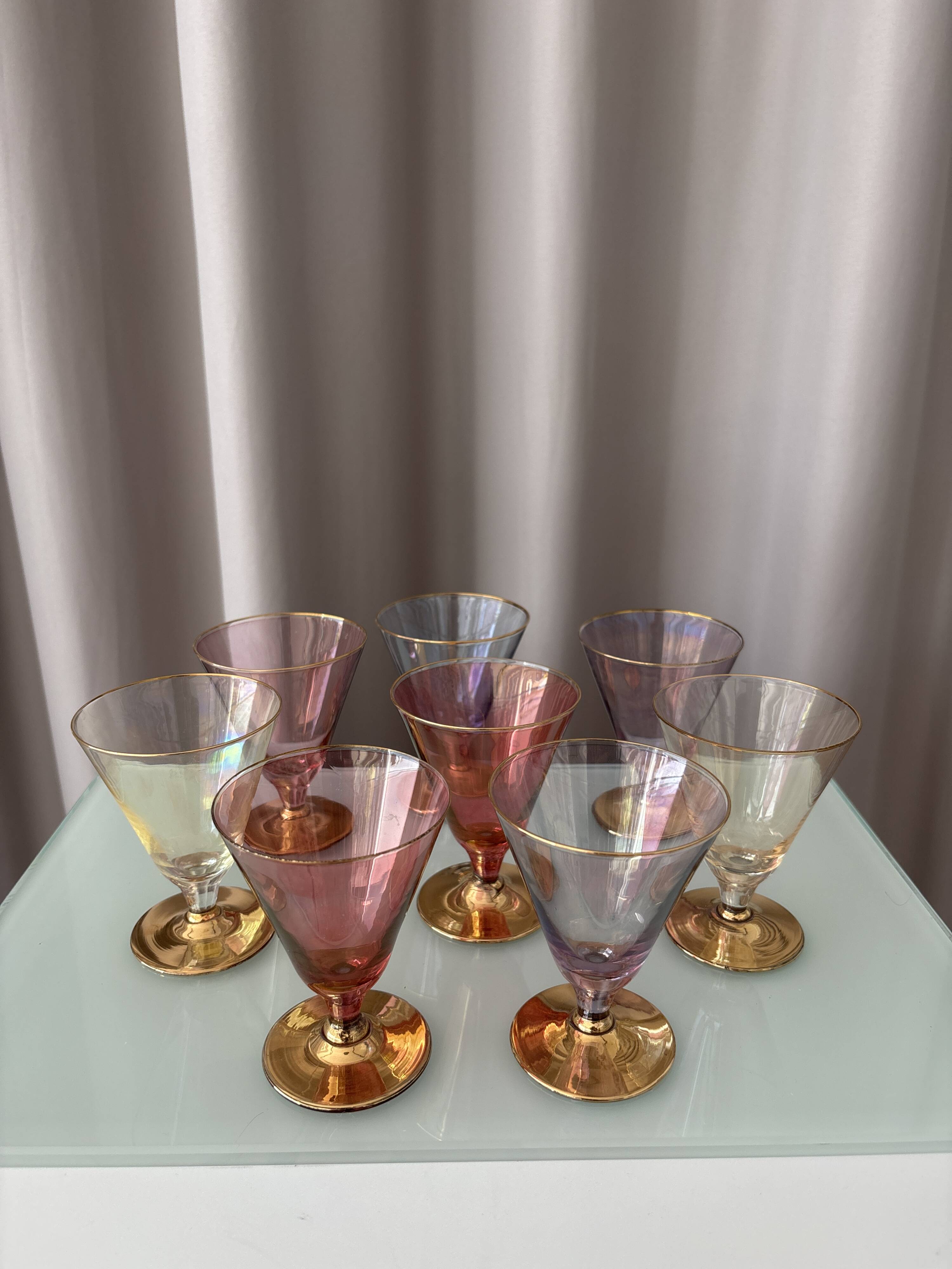Set of 8 Vintage Italian Murano Style Cocktail Glasses – Gold Lustre – Mult