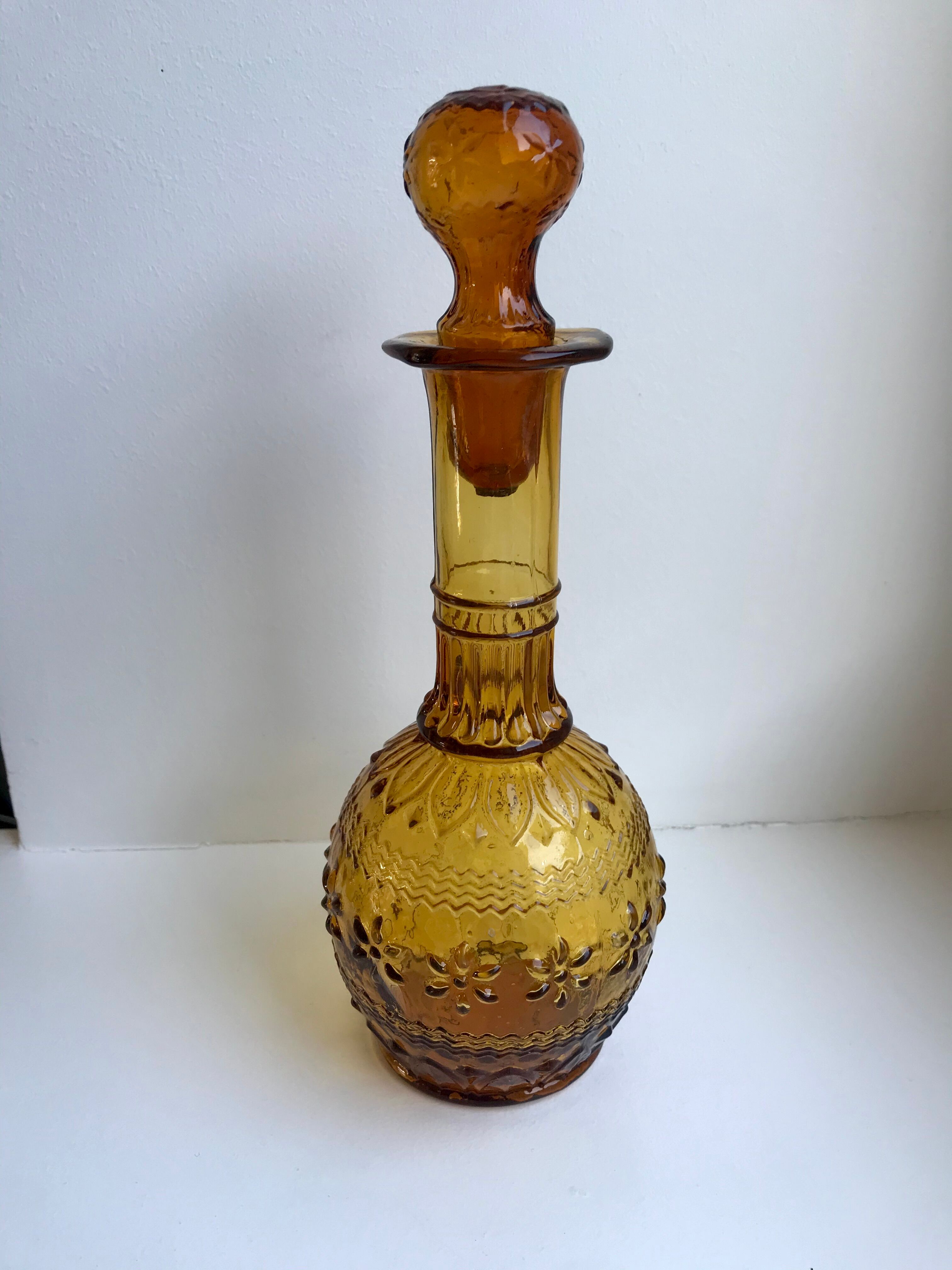 Amber carafe in molded and blown glass 50s