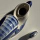 Vintage white ceramic carafe with blue Gjel-style decoration, USSR.