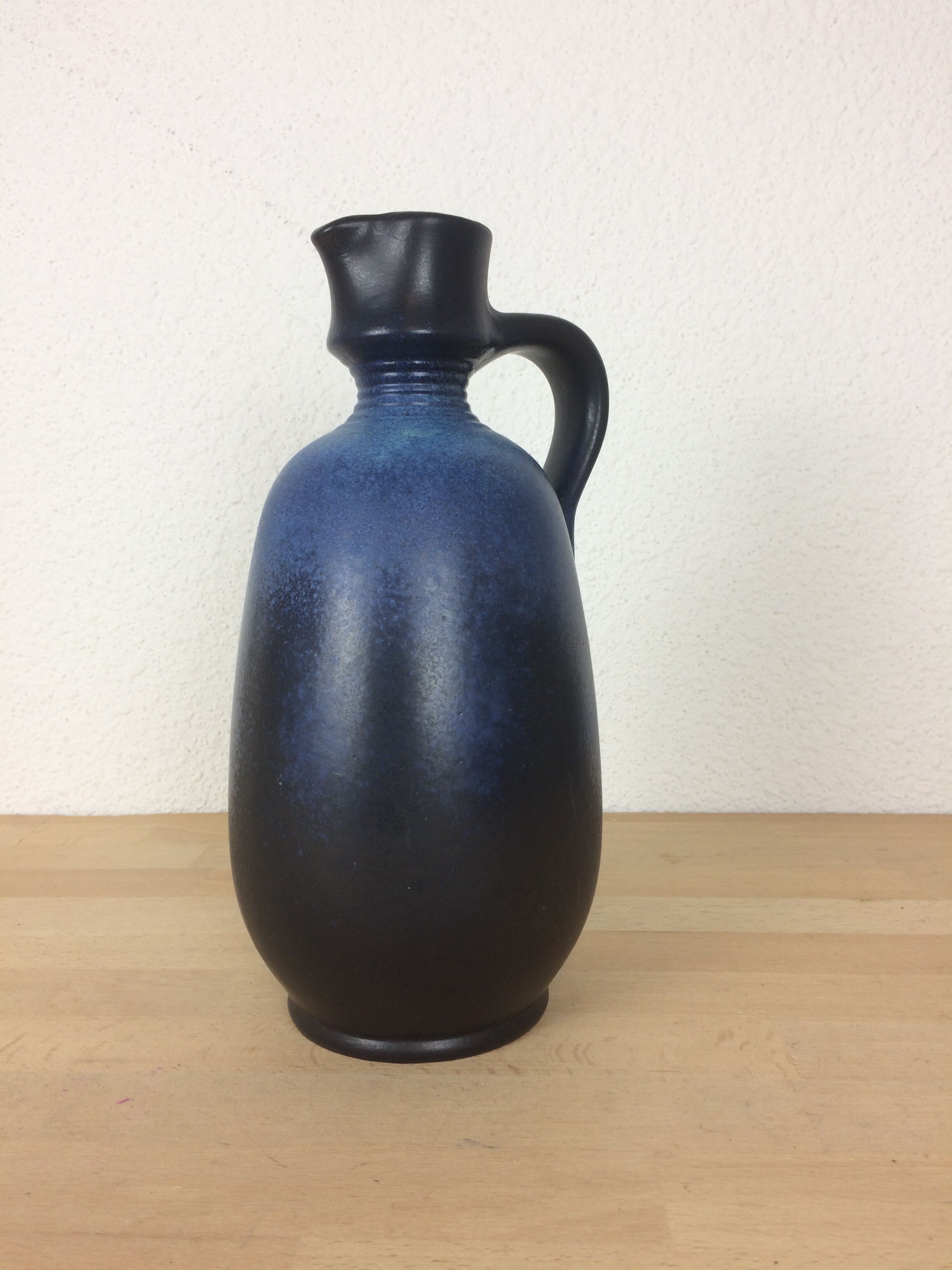 Vase shaped ceramic pitcher cobalt blue 1970