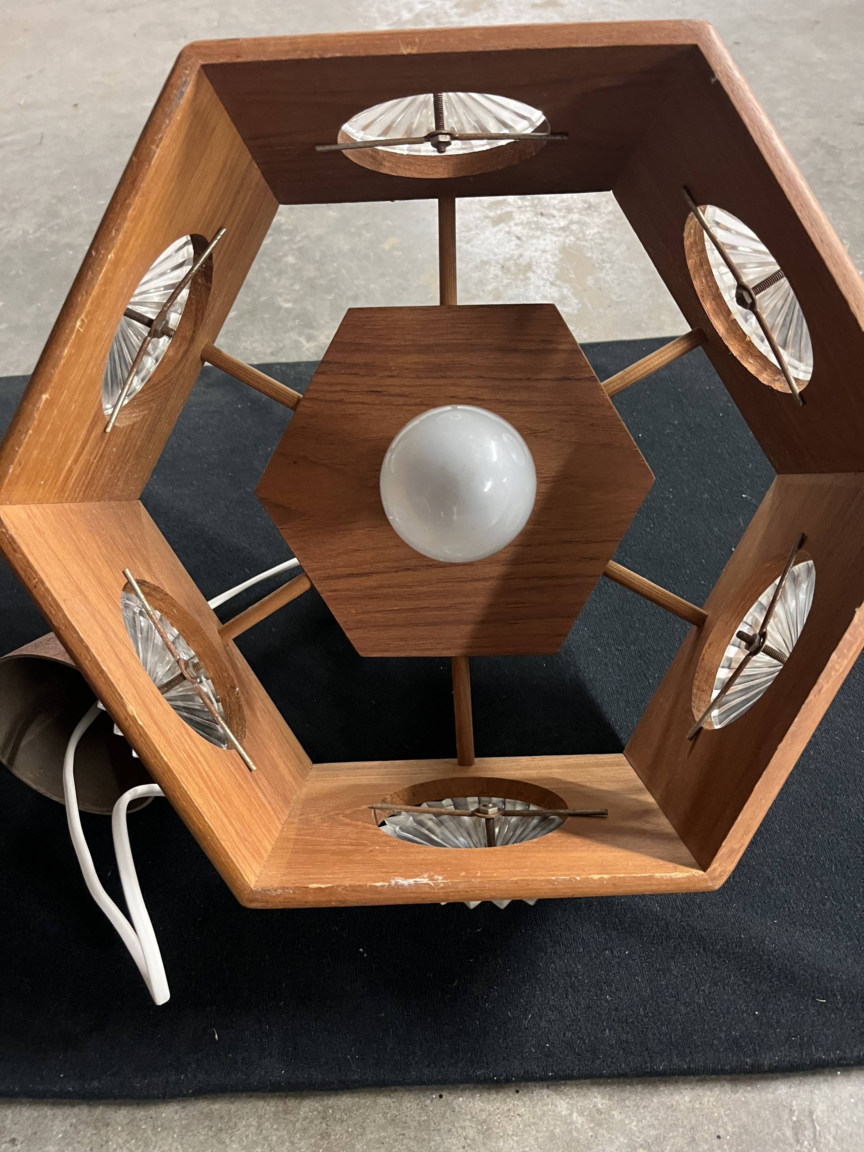 Vintage Scandinavian teak and glass pendant light 1960