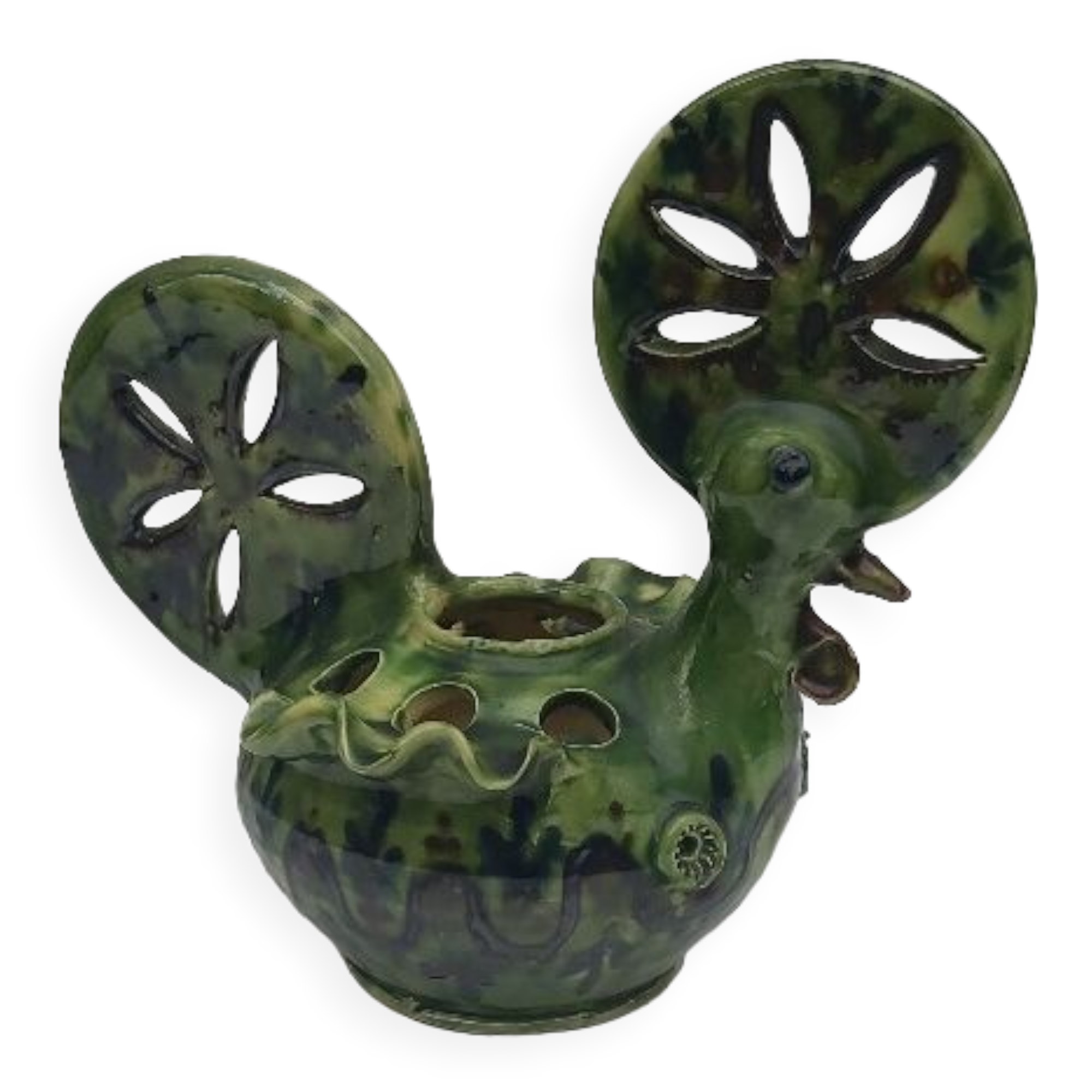 Rooster picflowers in glazed earth pottery of Annecy Saint-Jorioz 1960
