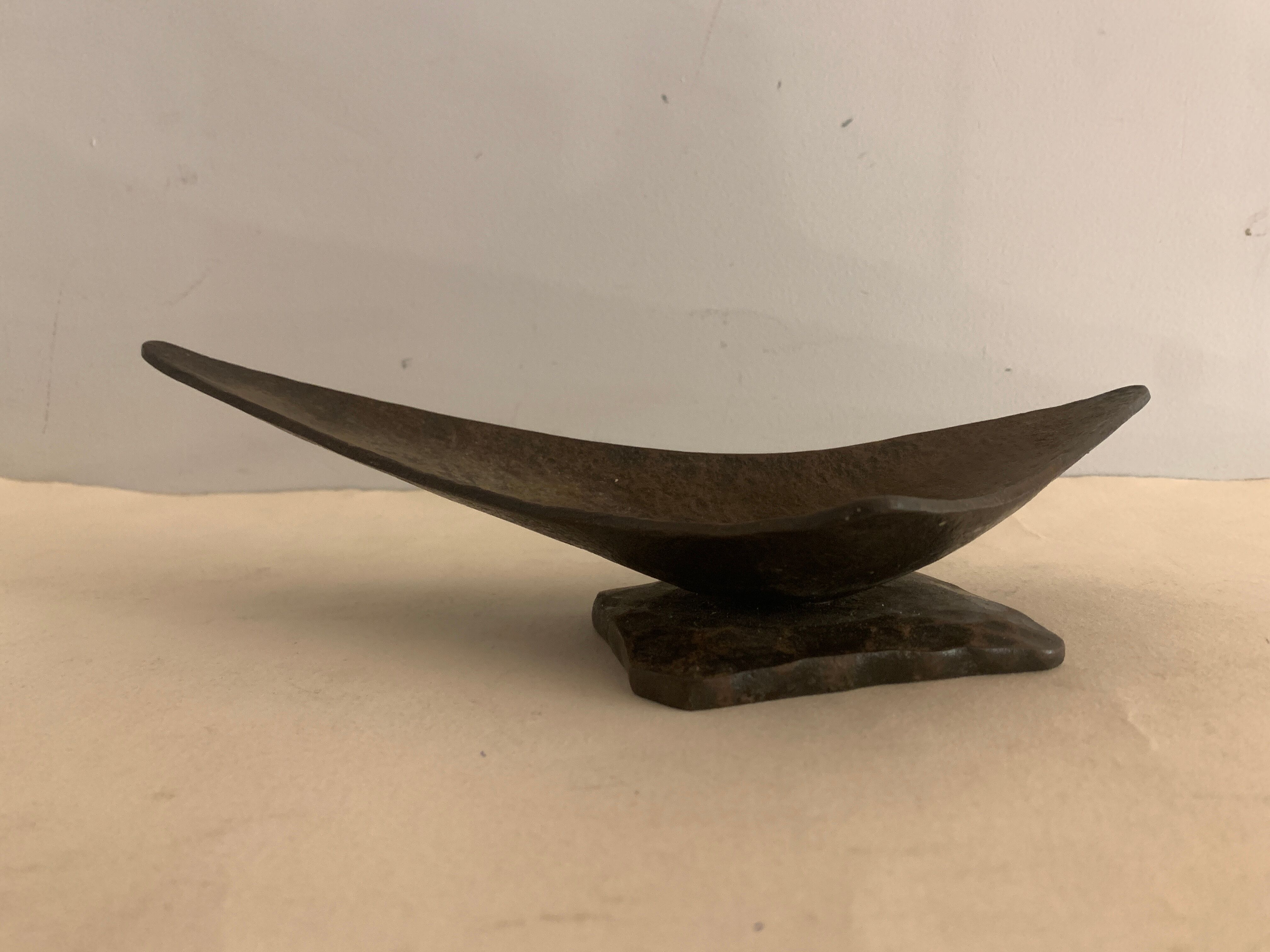 Brutalist metal ashtray or empty pocket signed R. Roux, 1950