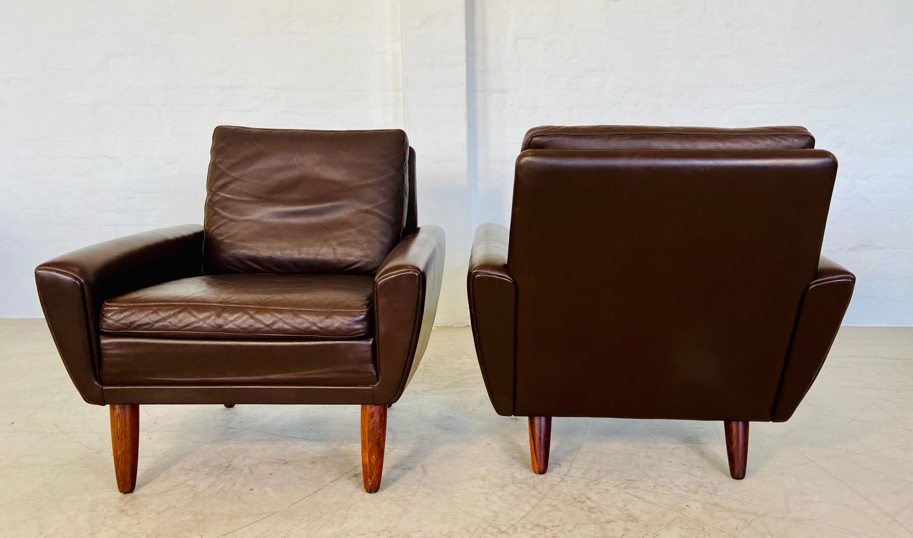 Vintage retro danish mid-century g. thams club chairs in coco brown leather