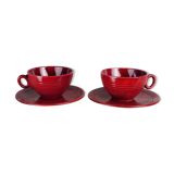 Pair of burgundy red cups with concentric streaks - Saint-Clément - 50s
