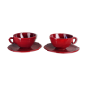 Pair of burgundy red cups with concentric streaks - Saint-Clément - 50s