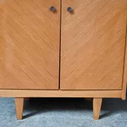 Vintage secretary bookcase from the 50s and 60s, oak with chevron marquetry.
