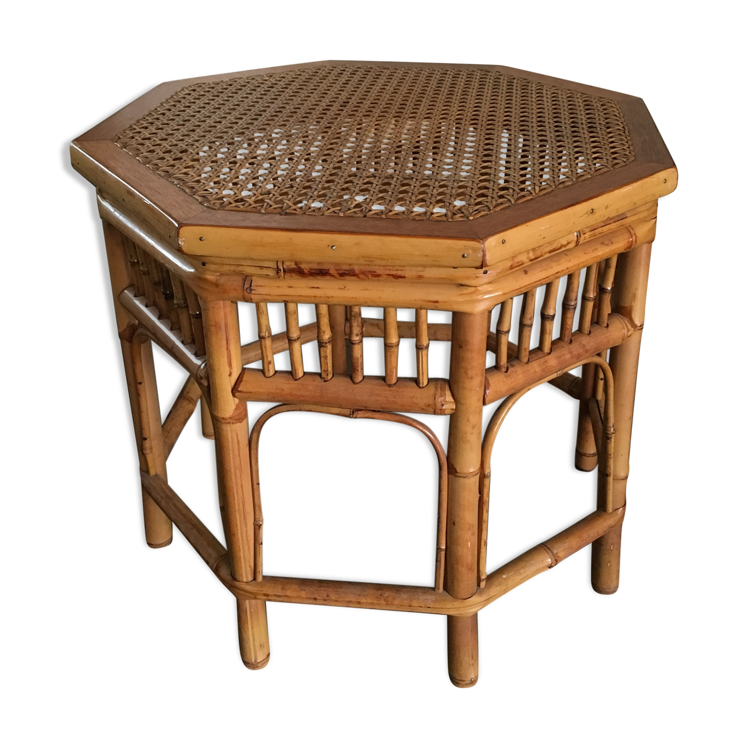 Rattan and wicker side table, 1950