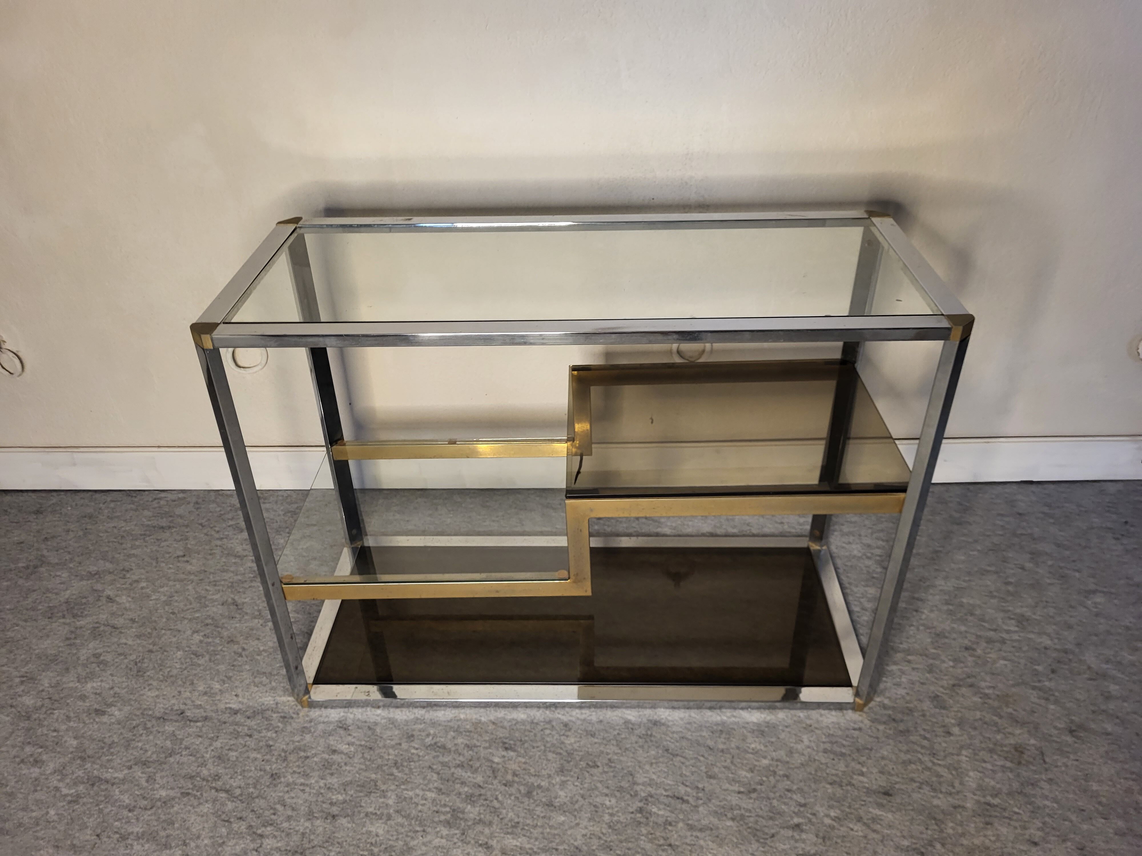 Showcase shelf 70s metal & smoked glass