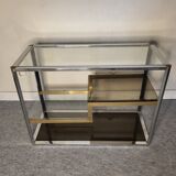 Showcase shelf 70s metal & smoked glass